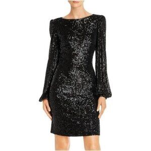 NWT Bloomingdale's AQUA Long Sleeved Sequin Mini Dress Black 2